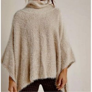 Anthropologie Sleeping on Snow Gold Shimmer Turtleneck Metallic Poncho